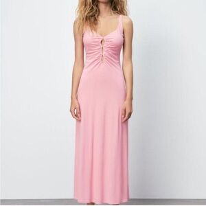 NWT Zara Light Pink V Neck Cut Out Sleeveless Maxi Dress size medium
